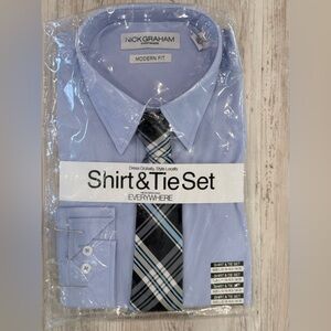 Nick Graham Men's Light Blue Dress Shirt and Tie Set